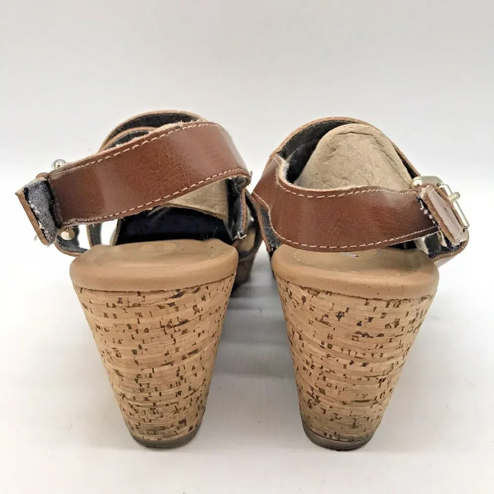 Dr. Scholl's Brenda Wedge Sandal Women's 9.5M Tan Leather & Cork Strappy Shoes